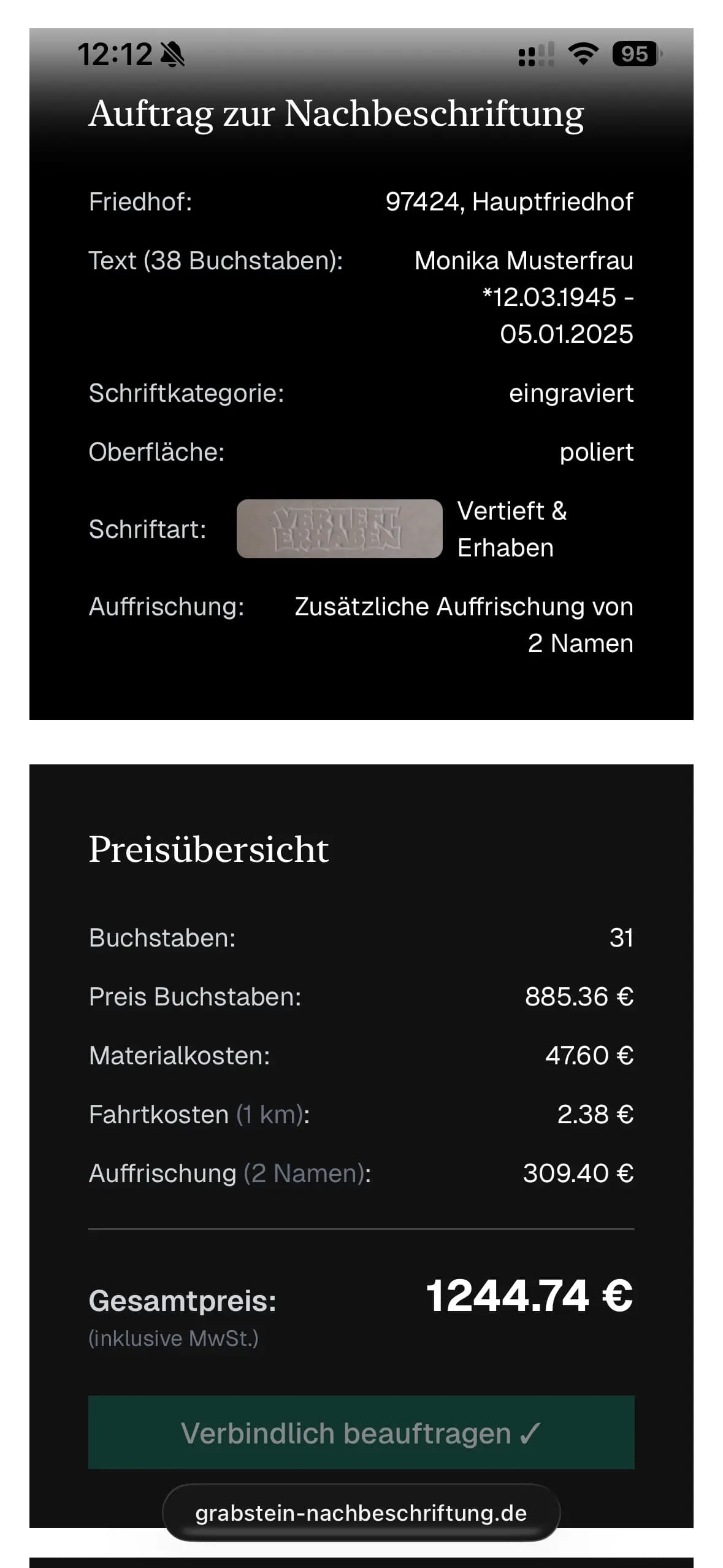 Preisrechner Ergebnis